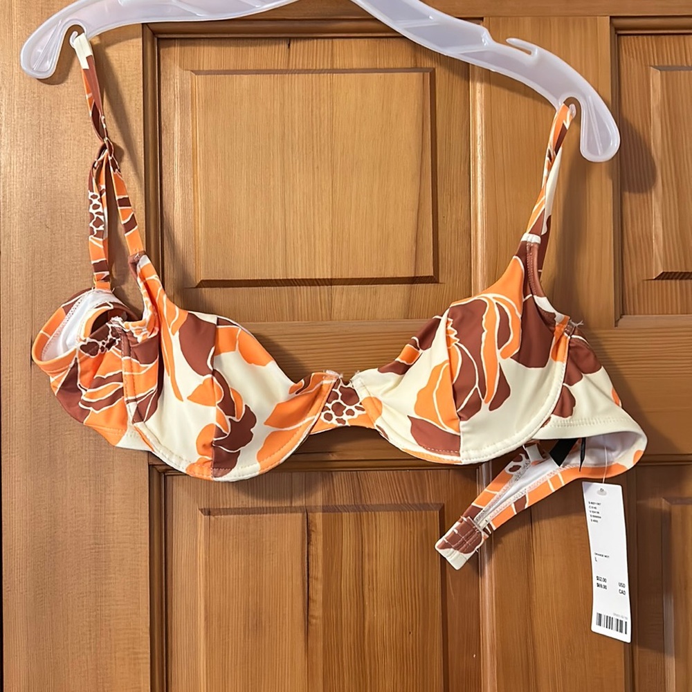 Urban Outfitters Orange, Brown and Cream Bathing Suit Top. Never Worn, With Tags